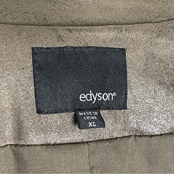 Edyson Maisha Ponte Faux Leather Jacket Womens Size XL Olive Open Drape Chic - Picture 4 of 8